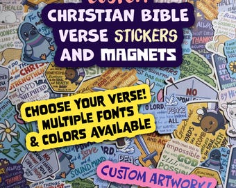 Christian Custom Personalized Bible Verse Art Scripture Stickers or Magnets