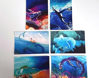 Ocean Dragon Art Print Oil Painting Postcards