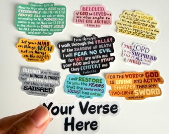 Christian Custom Personalized Bible Verse Text Scripture Stickers or Magnets
