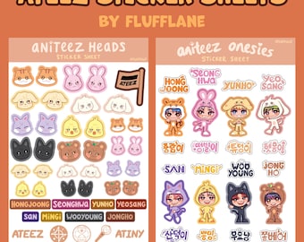 Ateez Aniteez Mini Sticker Sheets - Heads, Onesies, Names Deco Stickers