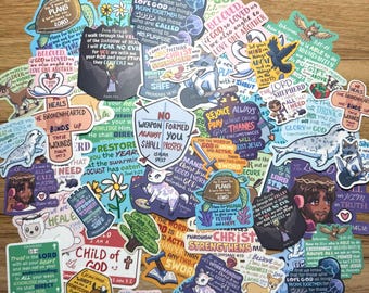 Christian Bible Verse Stickers, Hand Drawn Faith Scripture Pack (54 Types)