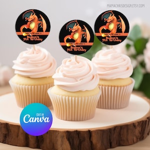 Charizard Cupcake Topper, Printable Cupcake Topper, Editable Template, Charizard Party, Pokemon Birthday 013