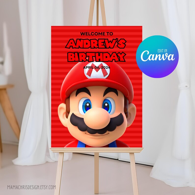Mario Welcome Sign Template, Editable Mario Birthday Easel Sign ...