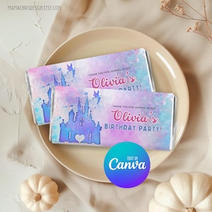Princess Castle Chocolate Bar Wrapper, Editable Party Favour, Personalised Chocolate Bar Wrapper, Chocolate Bars 019