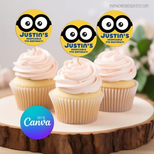 Minions Cupcake Topper, Printable Cupcake Topper, Editable Template, Minions Party, Minions Birthday 037