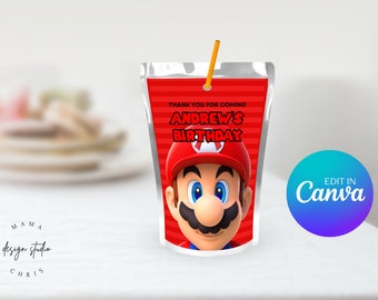 Mario Juice Pouch | Printable Juice Pouch | Editable Template | Instant Download | DIY Party Decor 015