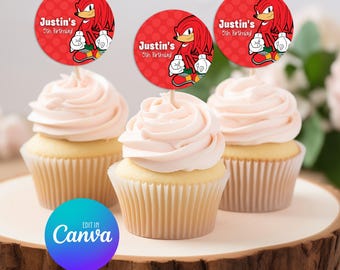 Knuckles Cupcake Topper, Printable Cupcake Topper, Editable Template, Sonic Party, Knuckles Birthday 018