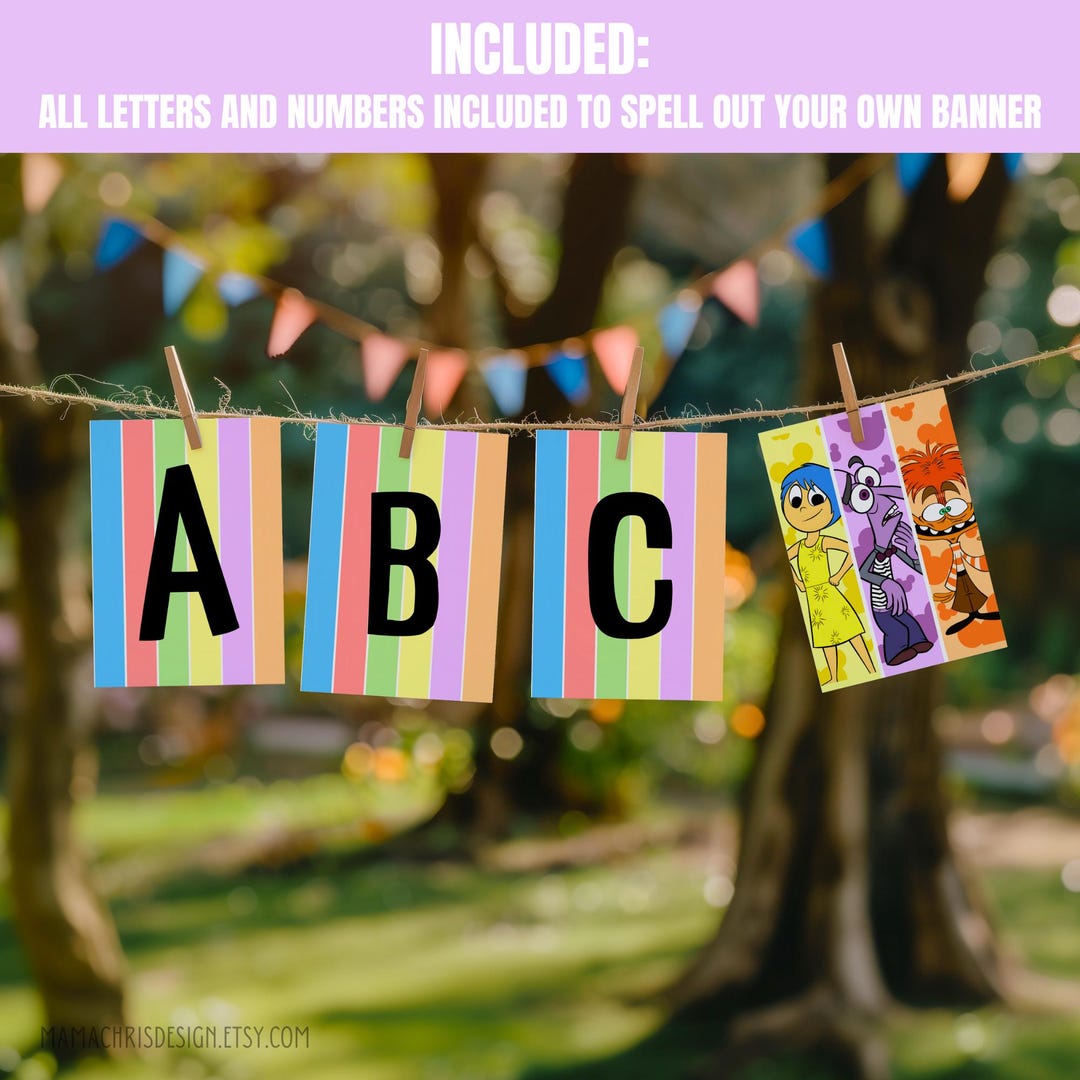 Inside Out Bunting Flag Banner, Inside Out Party Banner, Happy Birthday ...