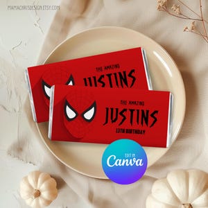 Spiderman Chocolate Bar Wrapper, Editable Party Favour, Personalised Chocolate Bar Wrapper, Chocolate Bars 035
