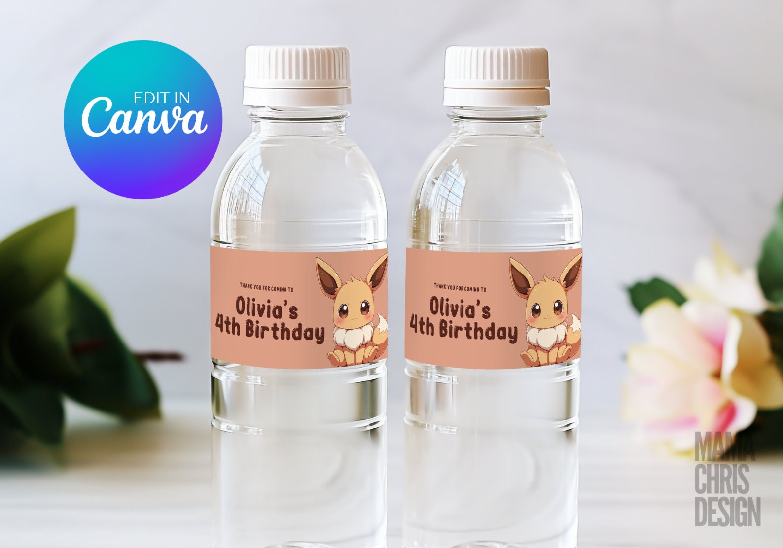 Eevee Water Bottle Label Template, Printable Pokemon Bottle Label ...