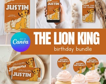 The Lion King Birthday Party Bundle Template, Editable Birthday Party Bundle, Small Bundle Party 041