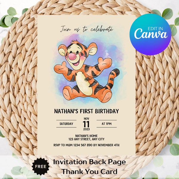 Tigger Birthday Invitation | Printable Invitation | Thank You Card | Editable Template | Instant Download | DIY Party Decor 010
