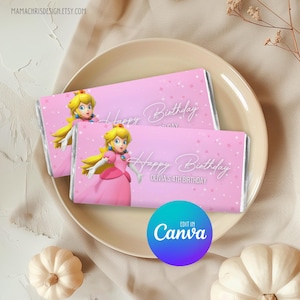 Princess Peach Chocolate Bar Wrapper, Editable Party Favour, Personalised Chocolate Bar Wrapper, Chocolate Bars 002
