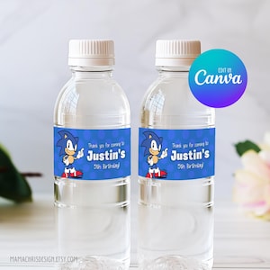 Sonic Water Bottle Label Template, Printable Sonic Bottle Label, Editable Bottle Label 020
