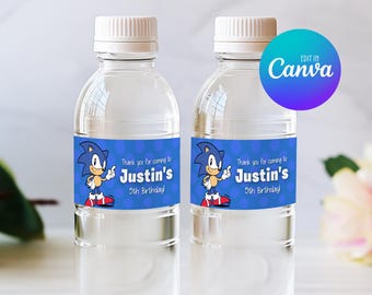 Sonic Water Bottle Label Template, Printable Sonic Bottle Label, Editable Bottle Label 020