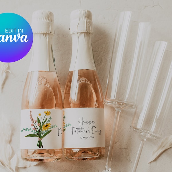 Flowers Mother’s Day Champagne Mini Bottle Labels | Printable Labels | Editable Template | Instant Download | DIY Party Decor 102