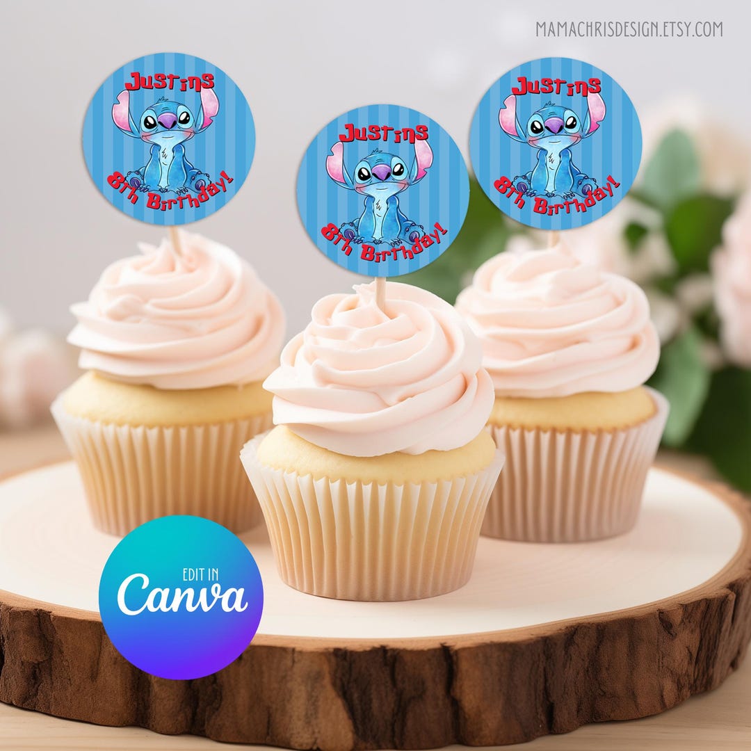 Stitch Cupcake Topper, Printable Cupcake Topper, Editable Template ...