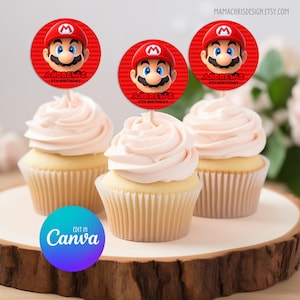 Mario Cupcake Topper, Printable Cupcake Topper, Editable Template, Mario Party, Mario Birthday 015