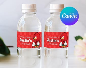 Knuckles Water Bottle Label Template, Printable Sonic Bottle Label, Editable Bottle Label 018