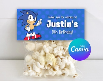 Plantilla de adorno para bolsa de golosinas de Sonic, diseño editable para bolsa de golosinas de cumpleaños, etiqueta imprimible para bolsa de golosinas de cumpleaños 020