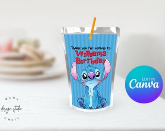 Stitch Juice Pouch | Printable Juice Pouch | Editable Template | Instant Download | DIY Party Decor 011