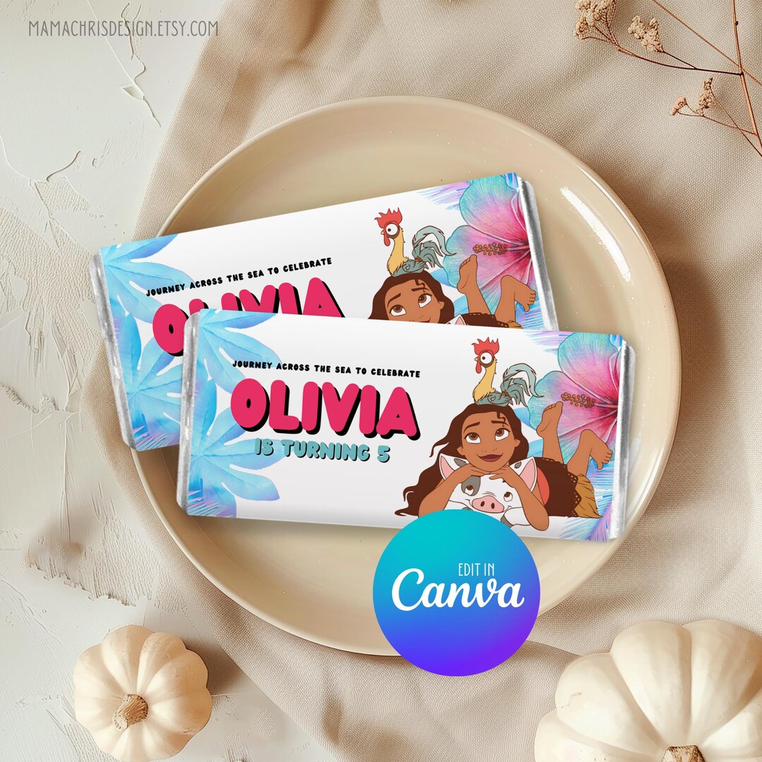 Moana Chocolate Bar Wrapper, Editable Party Favour, Personalised ...