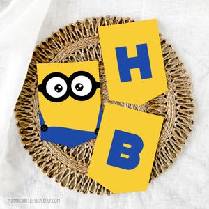 Banderines de cumpleaños de los Minions, banderines de fiesta de los Minions, banderines de feliz cumpleaños 037