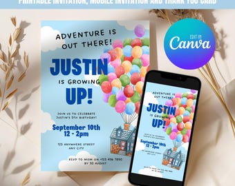 UP Birthday Invitation, Printable Birthday Invitation, Editable Mobile Invitation, Thank You Card 023