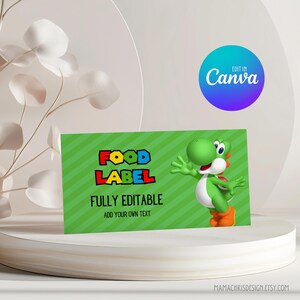 Rótulo de comida Yoshi, cartões para barraca de comida de festa de aniversário, Rótulo de barraca de comida Yoshi 001