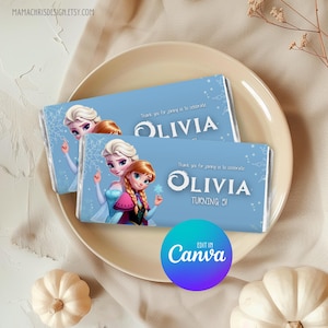 Frozen Chocolate Bar Wrapper, Editable Party Favour, Personalised Chocolate Bar Wrapper, Chocolate Bars 033