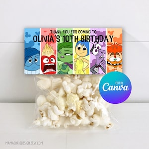 Modello di decorazione per borsa per dolcetti Inside Out, design modificabile per borsa per dolcetti per compleanno, etichetta per borsa per dolcetti di compleanno stampabile 036