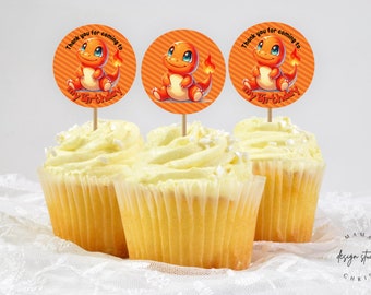 Charmander Cupcake Toppers | Printable Cupcake Topper | Instant Download | DIY Party Decor 012