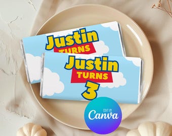 Toy Story Chocolate Bar Wrapper, Editable Party Favour, Personalised Chocolate Bar Wrapper, Chocolate Bars 026