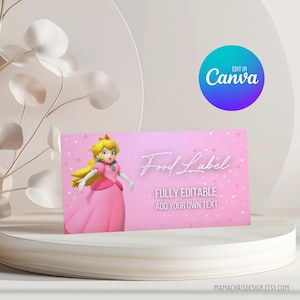 Princess Peach-voedseletiket, voedseltentkaarten verjaardagsfeestje, Princess Peach-voedseltentetiket 002