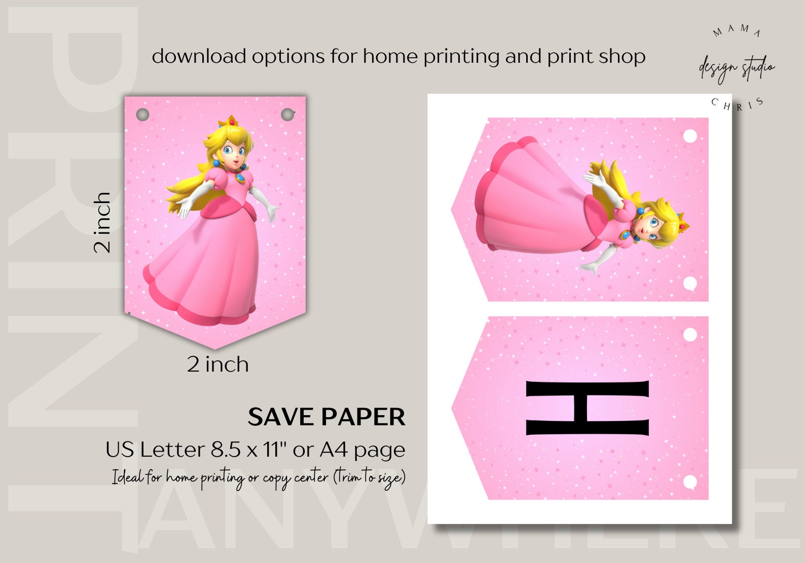Princess Peach Happy Birthday Banner Printable Birthday Banner Instant ...