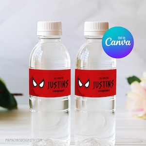 Spiderman Water Bottle Label Template, Printable Spiderman Bottle Label, Editable Bottle Label 035