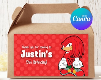 Knuckles Gable Box Label Editable, Sonic Favour Box Sticker Template, Printable Gable Box Label 018