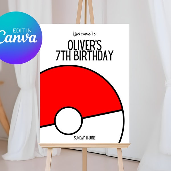 Poke Ball Welcome Sign | Printable Welcome Sign | Editable Template | Instant Download | DIY Party Decor 005