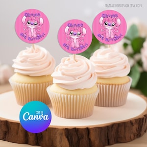 Lilo and Stitch Angel Cupcake Topper, Printable Cupcake Topper, Editable Template, Lilo and Stitch Party, Lilo and Stitch Birthday 040