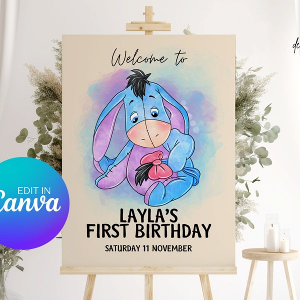 Eeyore Welcome Sign | Printable Welcome Sign | Editable Template | Instant Download | DIY Party Decor 009