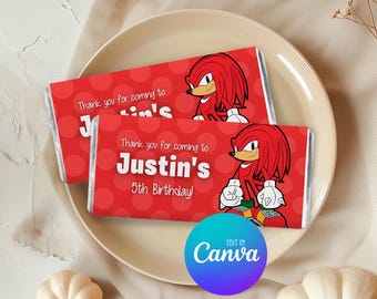 Knuckles Chocolate Bar Wrapper, Editable Party Favour, Personalised Chocolate Bar Wrapper, Chocolate Bars 018