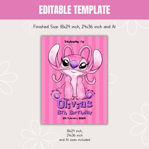 Lilo and Stitch Angel Welcome Sign Template, Editable Lilo and Stitch Birthday Easel Sign, Printable Decor Poster 040 image 2