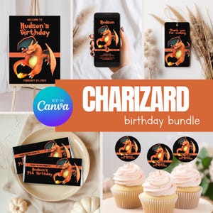Charizard Geburtstagsfeier Bundle Vorlage, bearbeitbares Geburtstagsfeier Bundle, kleine Bundle Party 013