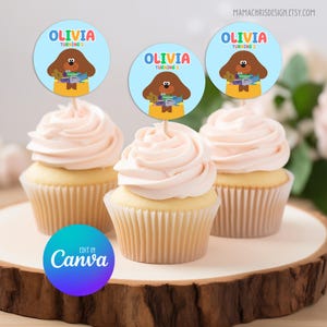 Adorno para cupcakes "Hey Duggee", adorno imprimible, plantilla editable, fiesta de Hey Duggee, cumpleaños de Hey Duggee 034