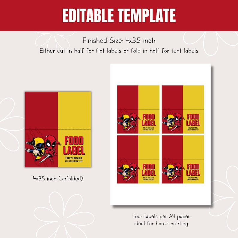 Deadpool & Wolverine Food Label, Birthday Party Food Tent Cards ...