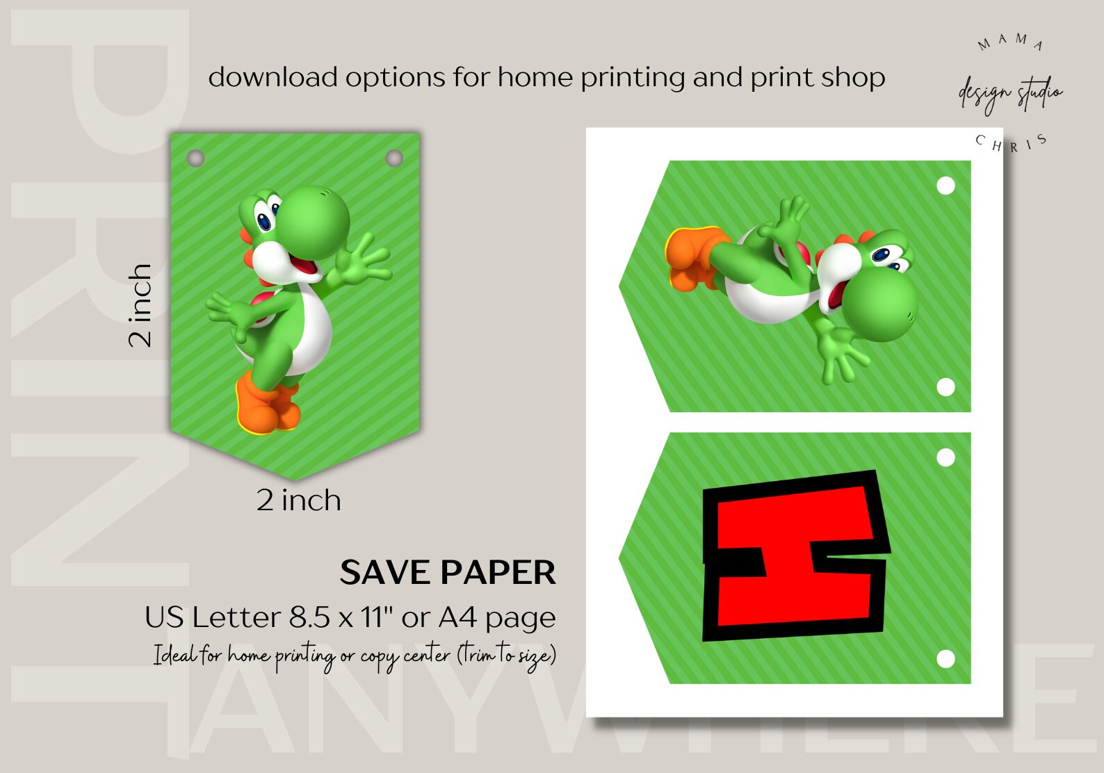 Yoshi Happy Birthday Banner Printable Birthday Banner Instant Download ...