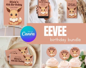 Eevee Birthday Party Bundle Template, Editable Birthday Party Bundle, Small Bundle Party 030