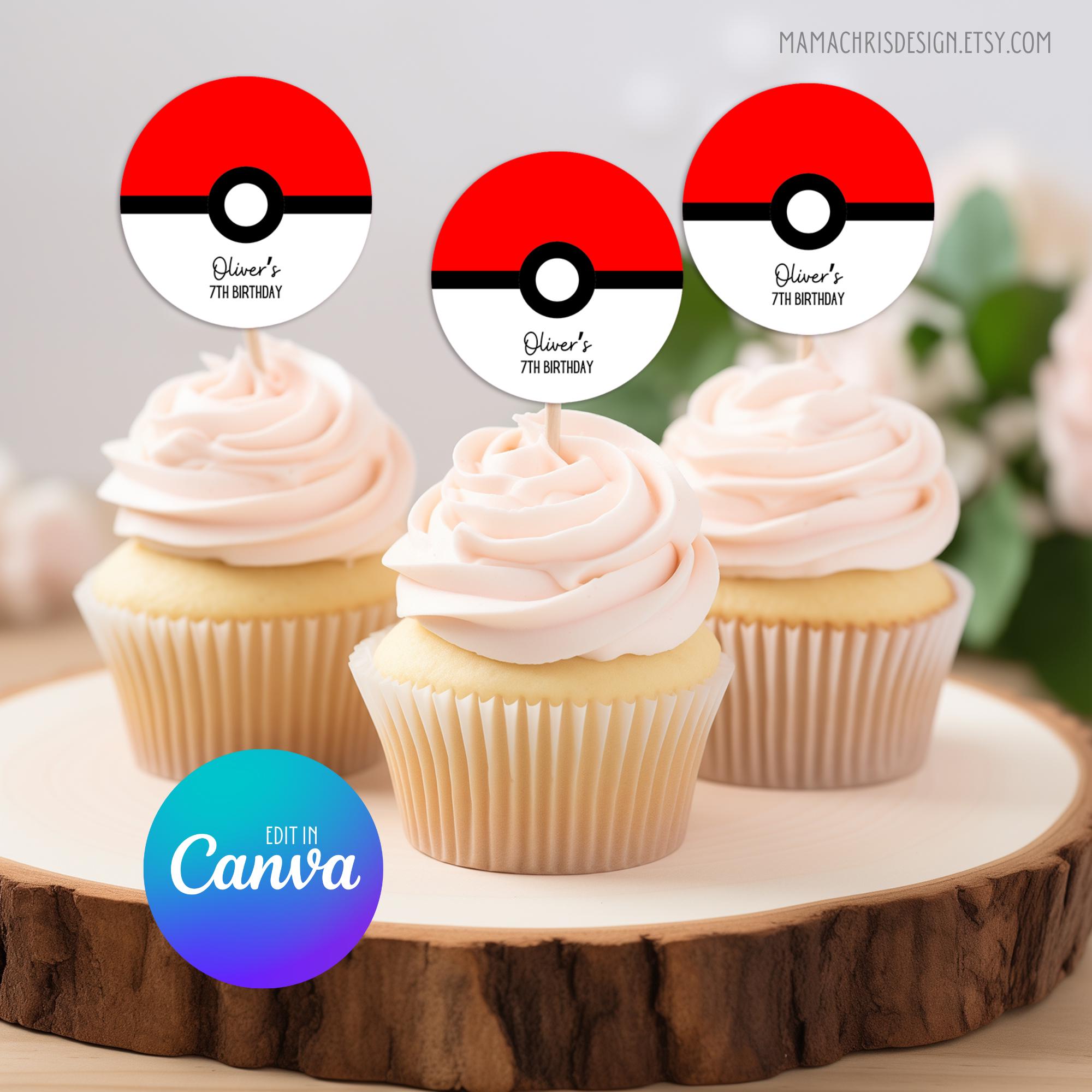 Pokemon Cupcake Topper, Printable Cupcake Topper, Editable Template ...