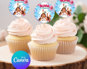 Moana Cupcake Topper, Printable Cupcake Topper, Editable Template, Moana Party, Moana Birthday 042