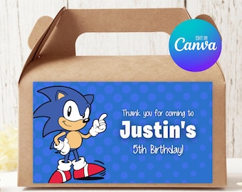 Sonic Gable Box Label Editable, Sonic Favour Box Sticker Template, Printable Gable Box Label 020